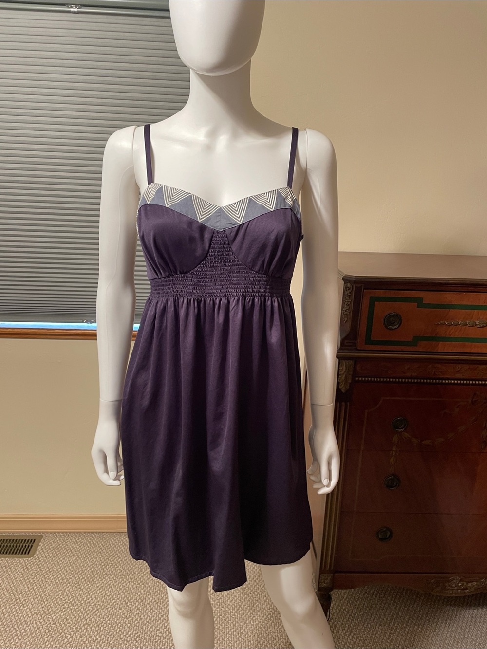 Anthropologie Satin Slip Dress Babydoll Embroidered Geometric Border Lounge